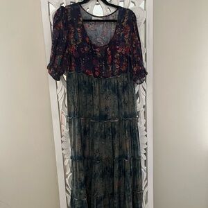 NATURAL LIFE Dark Floral and Blue Maxi Dress